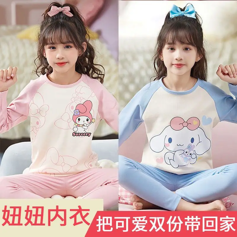 Комплект из 2 предметов с аниме Kuromi Cinnamoroll Kawaii Sanrio, нижнее белье, рубашка, брюки, комплект из двух предметов, милая домашняя пижама My Melody, подарки для детей