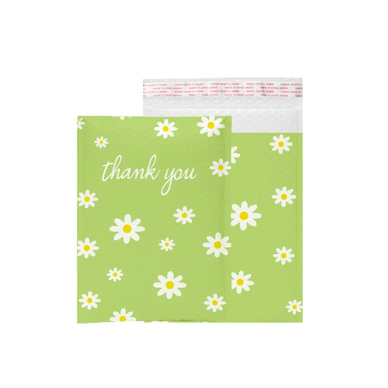 10x13'' Flower Print Bubble Mailer Shockproof Shipping Packaging Envelope Light Green Plastic Postage Bags Small Business 50Pcs
