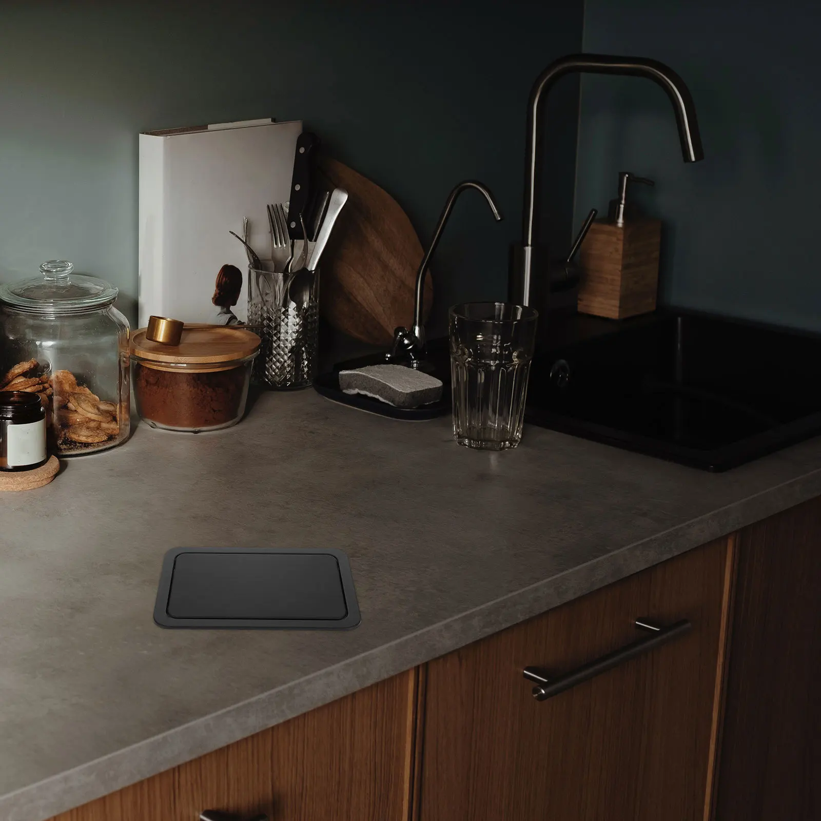 

Stainless Steel Trash Can Lid Embedded Countertop Swing Flap Cover Replacement Trash Bin Lid Rectangle Recessed