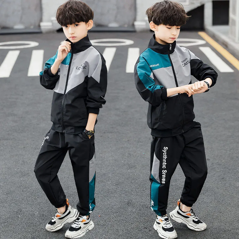 Teenage Boys Clothing Set Autumn Children Patchwork Sportswear Suits Fashion Big Boy Zipper Birthday Outfit Costumes for Kids