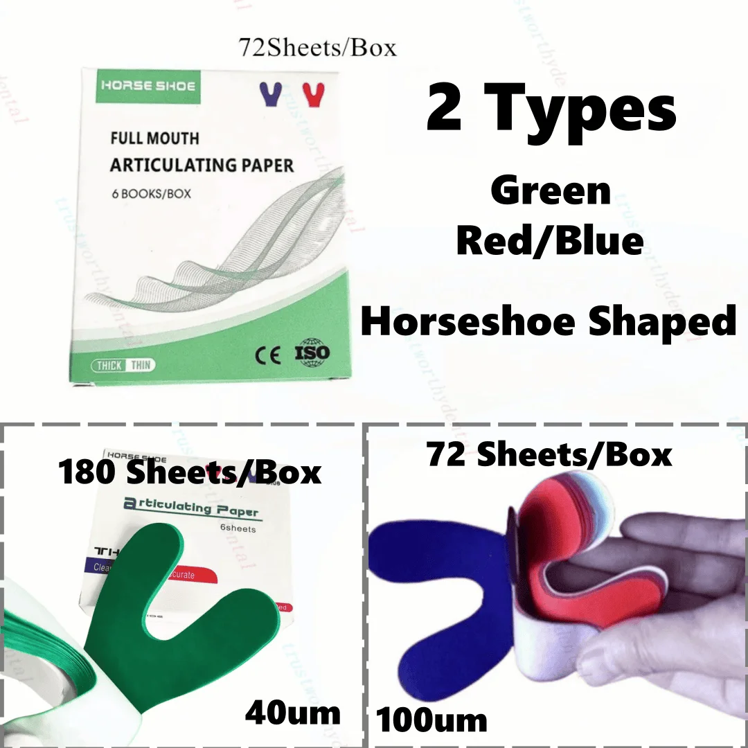 

Horseshoe Dental Articulating Hydrophilic Red/Blue Green Thick Type 100um/40um Precise Bite Registration and Occlusal Analysis