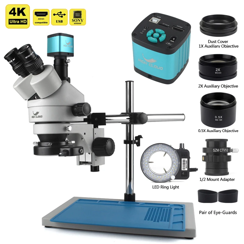 48MP 2K 4K HDMI Digital USB Microscopio Camera 3.5X-90X Simul-Focal Trinocular Stereo Microscope For Phone PCB Soldering Repair