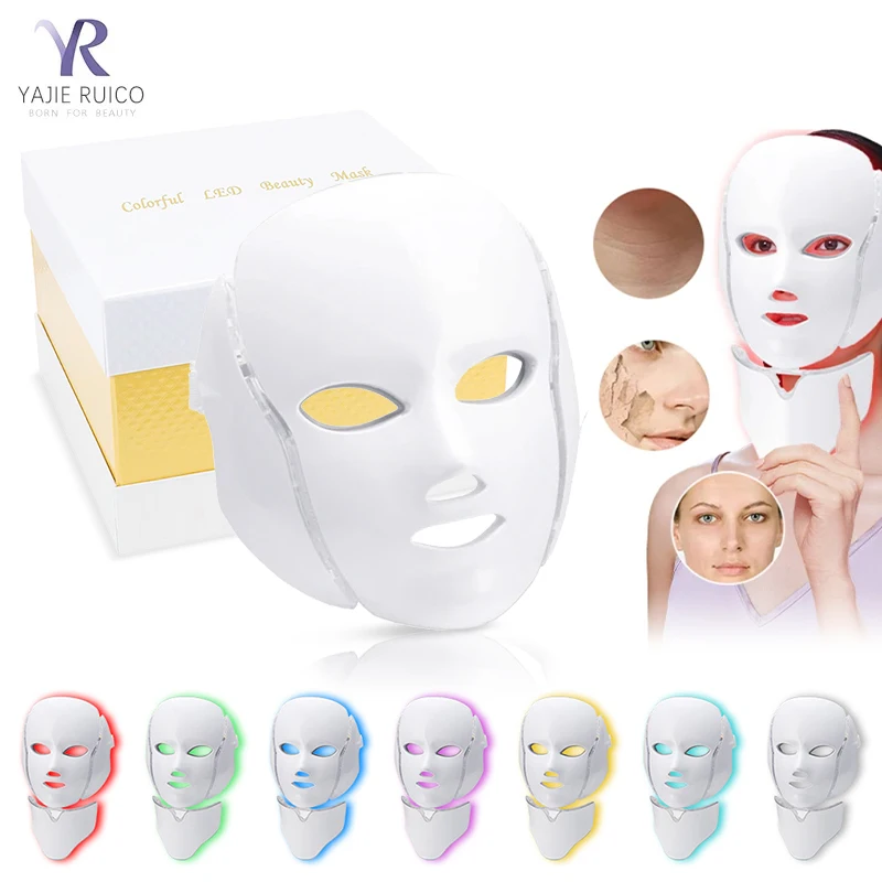 7-color LED Facial Mask Light Therapy Red Light Therapy Neck Light Activating Facial Mask Anti Acne Brightening Machine