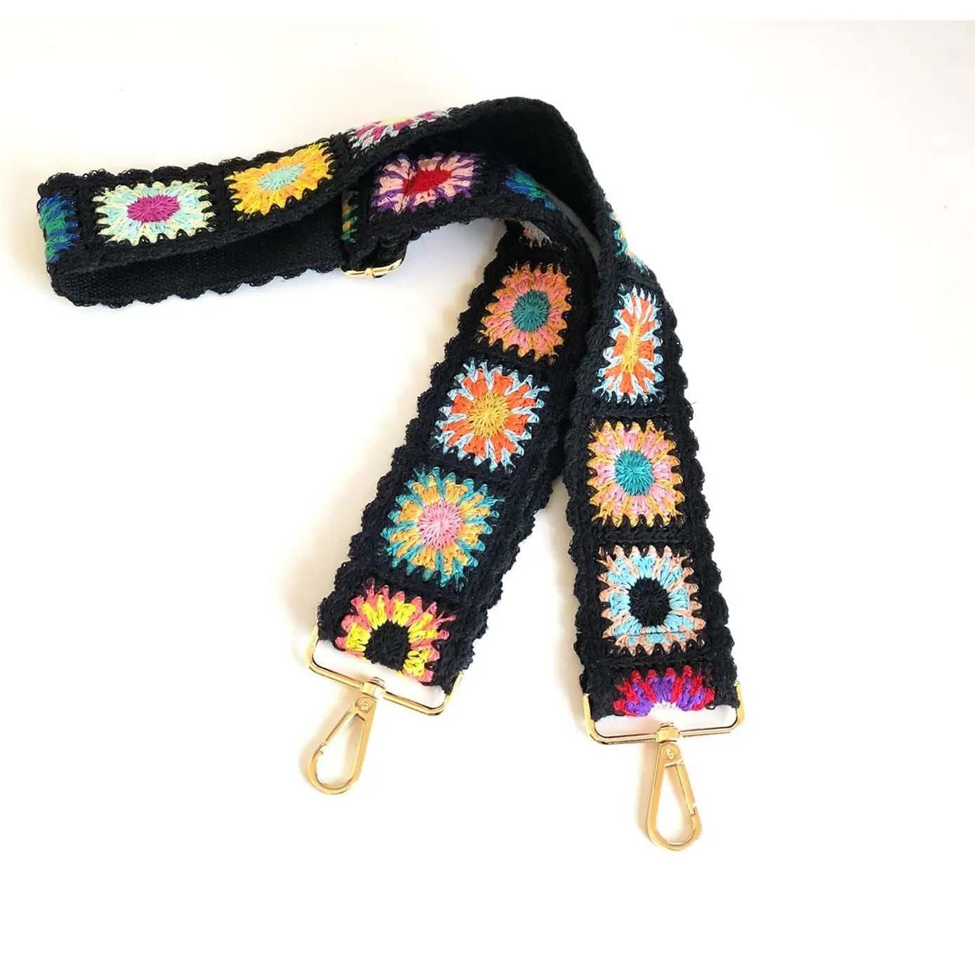 Fashion Crochet Flower Bag Strap Wide Adjustable Shoulder Bag Strap DIY Knitted Bag Accessories Ethnic Embroidery Purse Strap