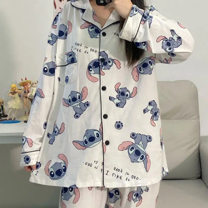 Cartoon Disney Stitch new spring and autumn student girls long-sleeved outer wear comfortable and versatile home wear pajama set