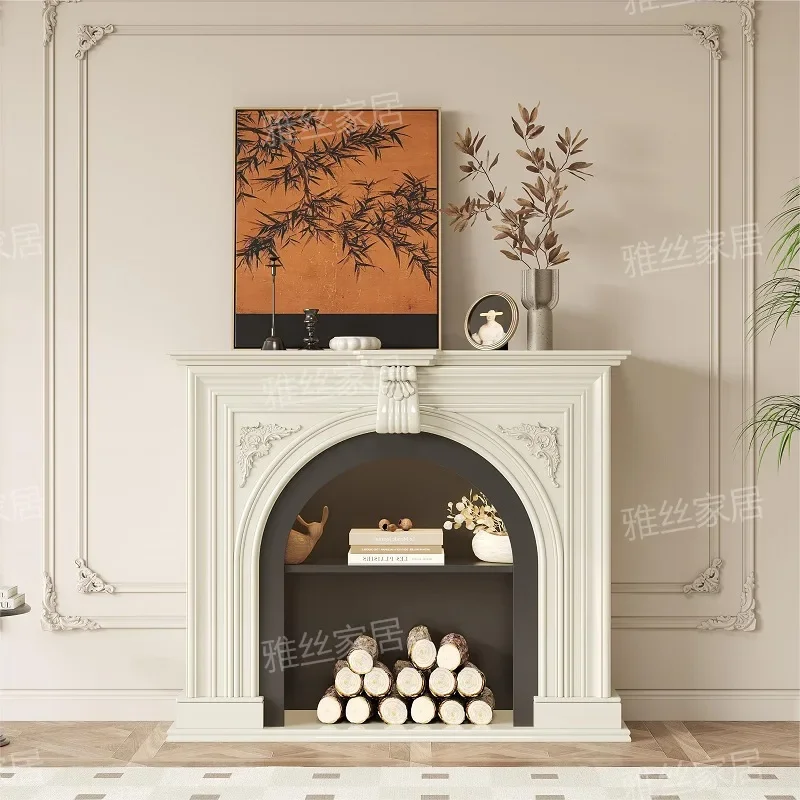 French Cream Wind Solid Wood Fireplace Cabinet Living Room Decoration Cabinet Electronic Simulation Fire Fireplace Cabinet Home