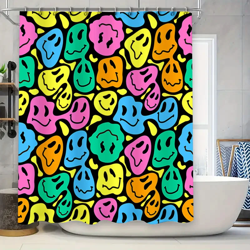 

Vibrant Smiley Face Shower Curtain Bathroom Decor with Happy Colors for Kids Bathrooms or Home Decorations