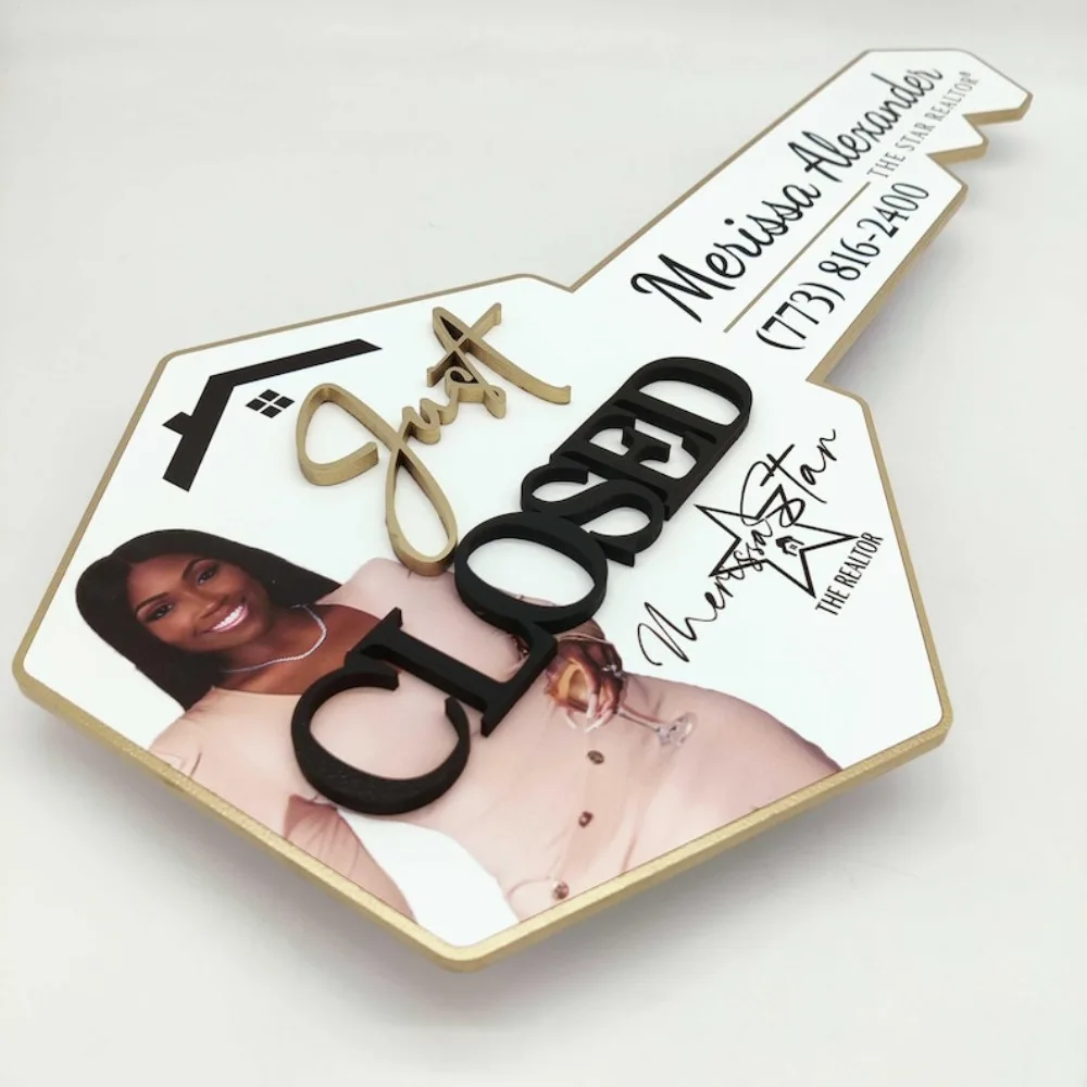 Just Closed Custom Sign with Photo 3D Key Sign  Closing Gift for Realtors Real Estate Sold Key Realtor Closed Sign