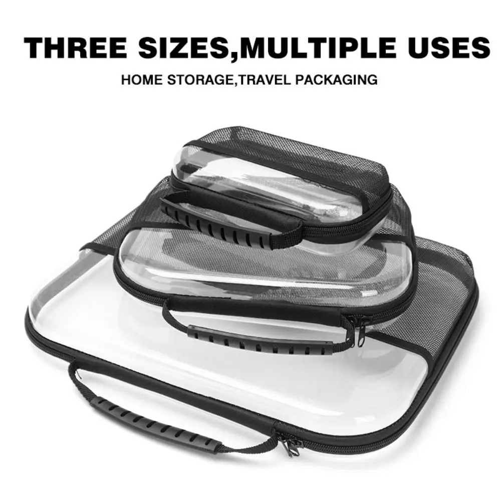 Transparent Clear Travel Storage Case Front Mesh Pocket Waterproof Toiletries Packaging Bag Hard Shell with Handle