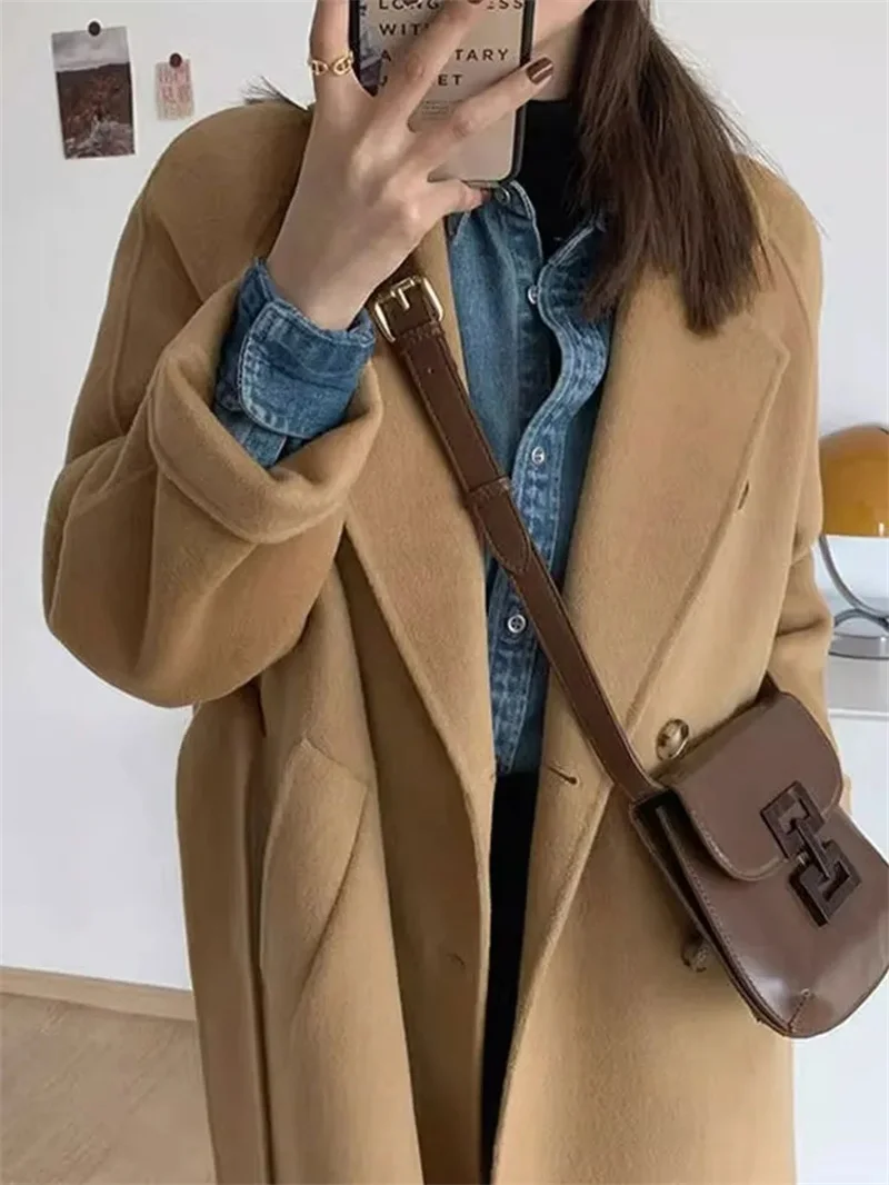 

2023 Woolen Coat Women's Reverse Season Clearance High end Fashion New Double breasted Design Autumn/Winter Woolen Coat Mid leng