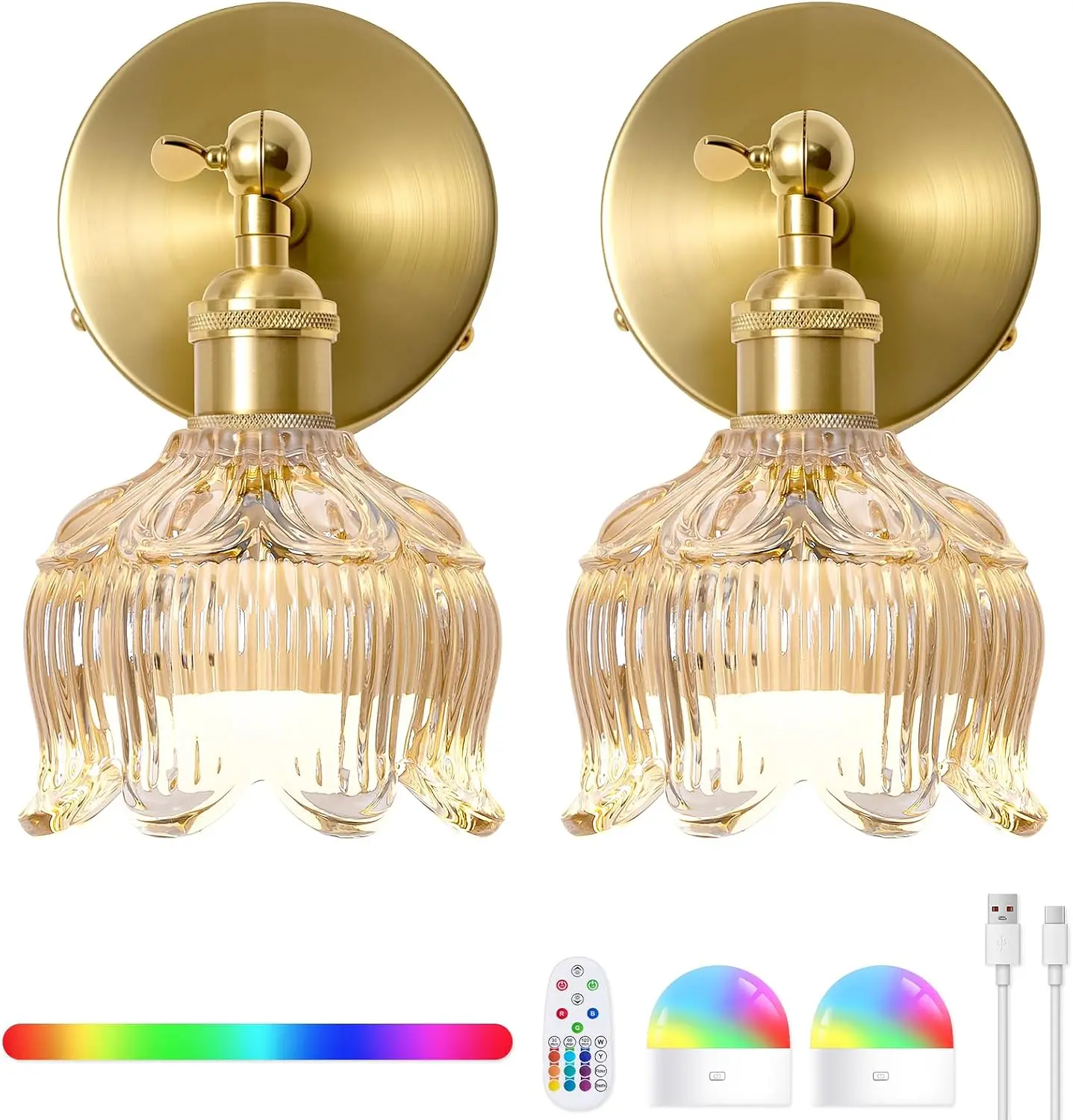 Vintage Battery Operated Wall Sconces: Set of 2 Rechargeable Wireless Decor