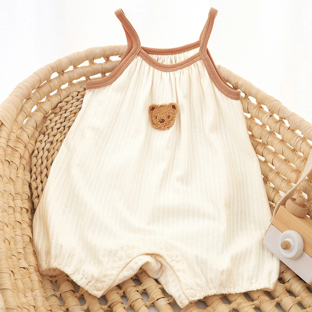 طفل الصيف تنفس البيج الحمالة حزام الكتف البني + 3D دمية دب الديكور بذلة لطيف