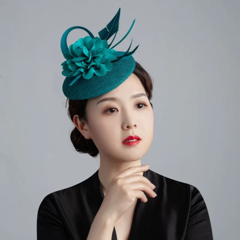 Women Formal Feathers Fascinators Headband Fedora Hat Mariage Millinery Hat Bride Hairpins Ladies Elegant ChurchWedding Pillobx