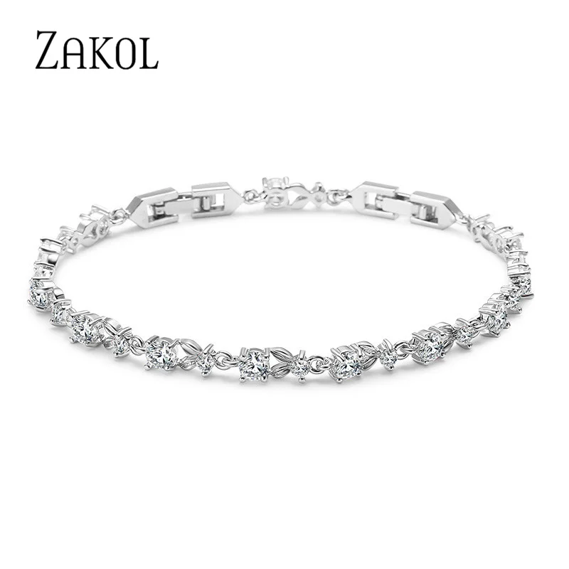 ZAKOL Fashion Cubic Zirconia Leaf Bracelets Bangles for Women Fashion White Plant Bracelet Girl Wedding Party Jewelry