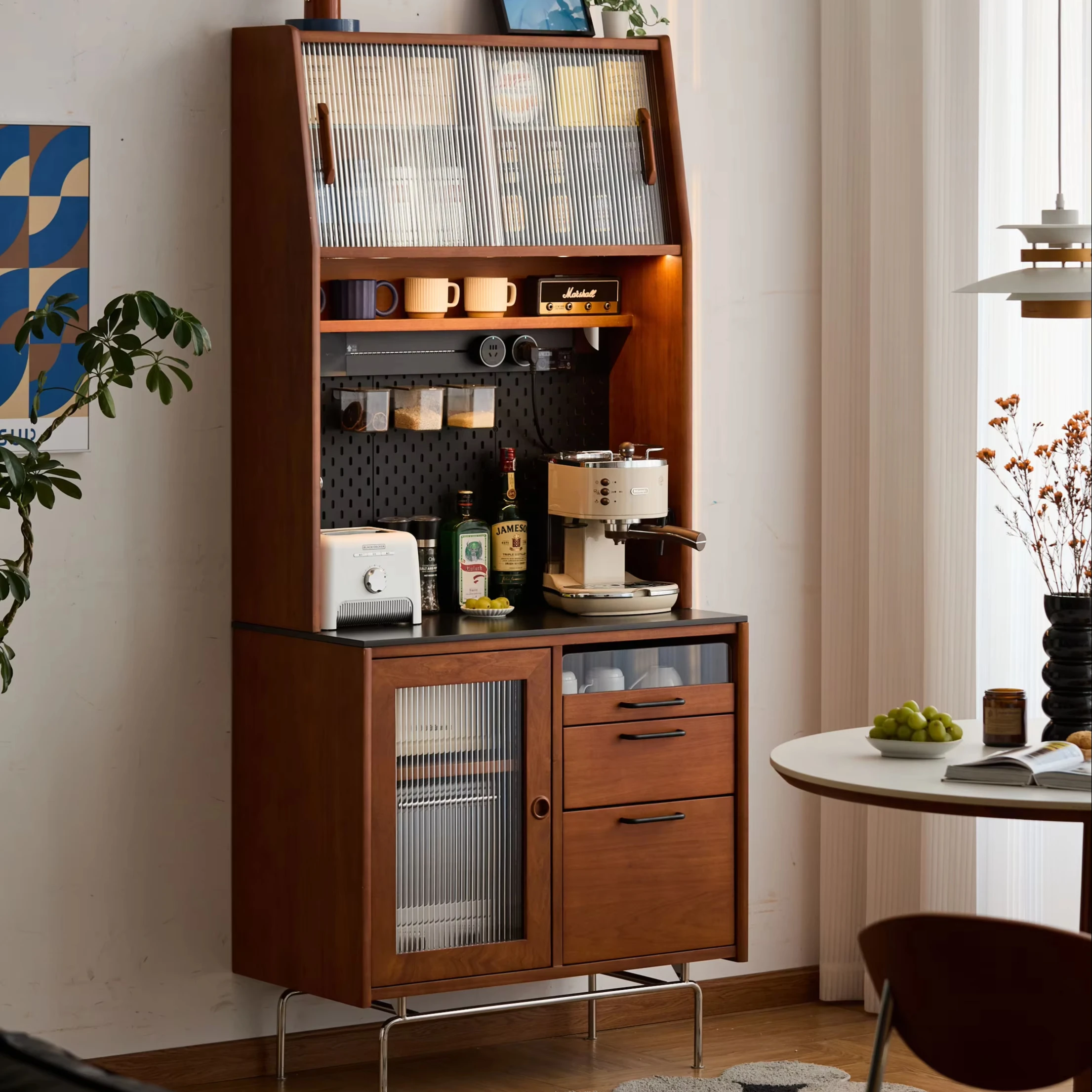 Manufacturer Wholesale Tableware Cabinet Buffet Cabinet Nordic Style Solid Wood Storage Modern Design Kitchen Cabinet