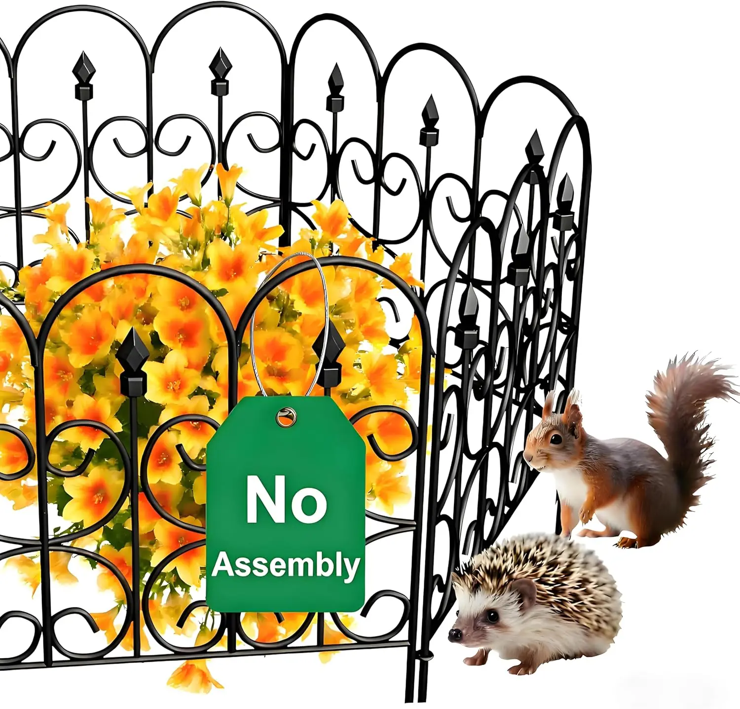 

5 Panels 32in(H) x 10ft(L) No Dig Rustproof Metal Garden Fence Border for Dogs, Black