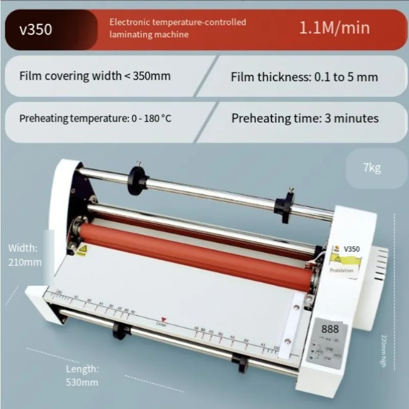 

V350 Speed and Temperature Control Laminating Machine A3 A4 Plastic Sealing Machine Photo 1.1m/Minute Rolling Machine Film