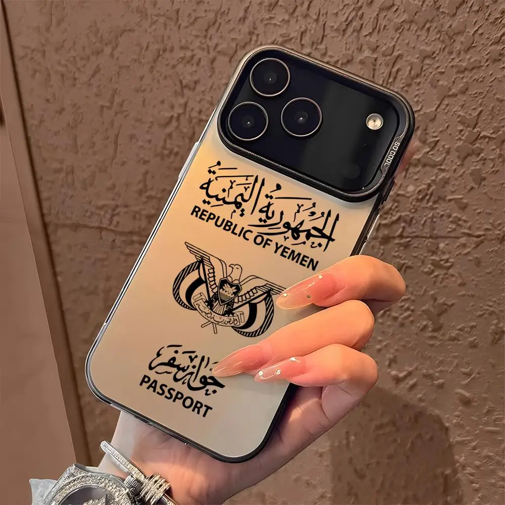 Y-Yemen Passport Phone Case For iPhone 17 16 15 14 13 12 11 Pro Max Designer Matte Laser Aurora Funda Phone Case - view 2