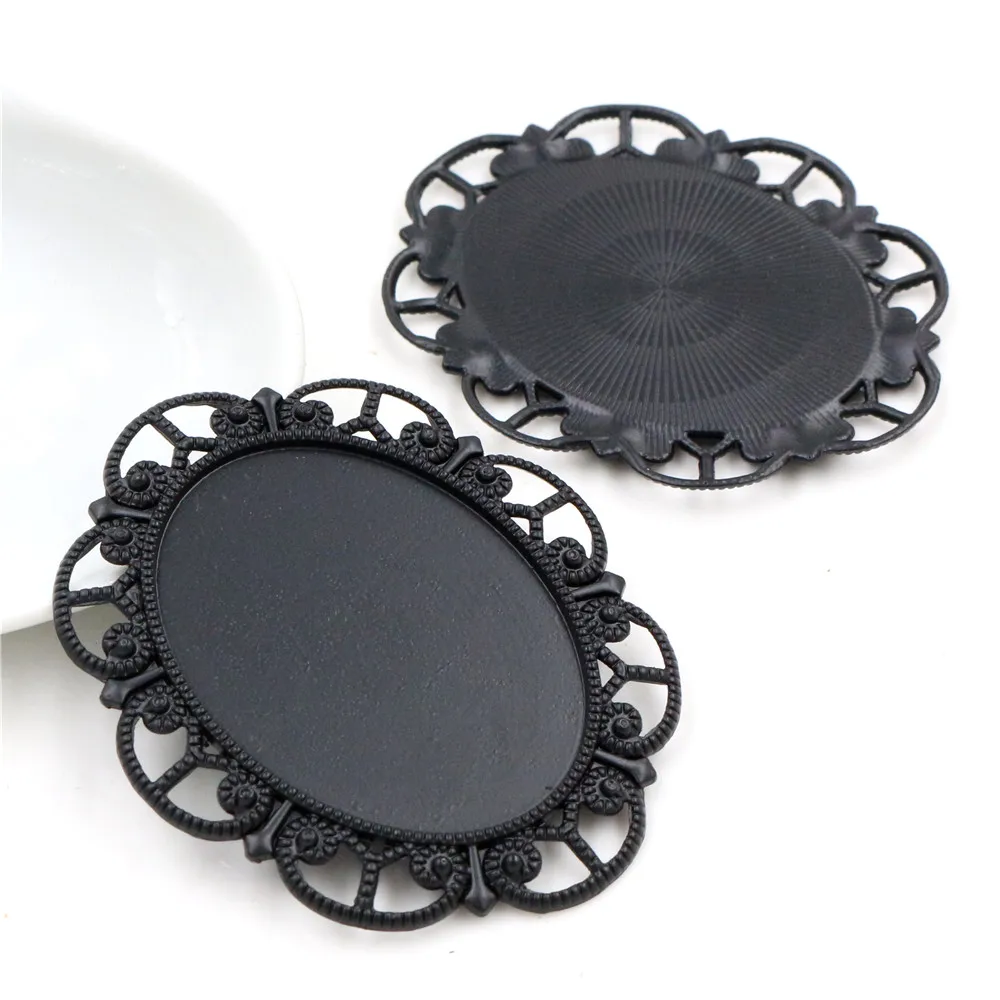New Fashion 5pcs 30x40mm Inner Size Antique Silver Plated /Bronze/Black Flower Style Cabochon Base Setting Charms Pendant