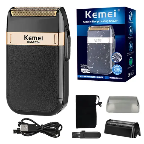 남성용 Kemei 전기 면도기 트윈 블레이드 방수 왕복 무선 면도기 USB 충전식 면도기 이발사 트리머
