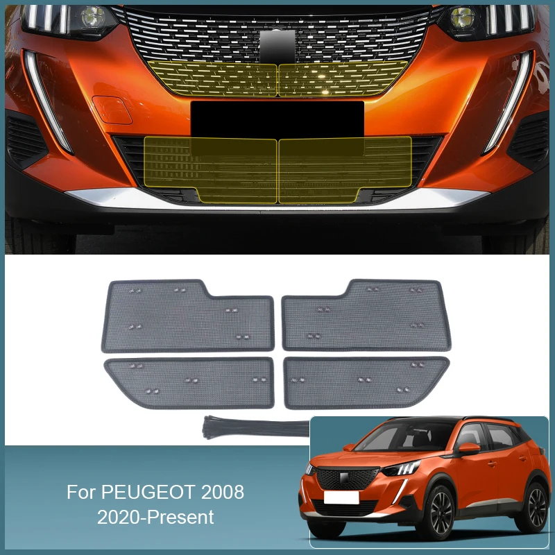 

4Pcs Stainless Steel Car Insect Screening Mesh Front Grille Insert Net Styling For Peugeot 2008 2020-2025 Auto Accessories