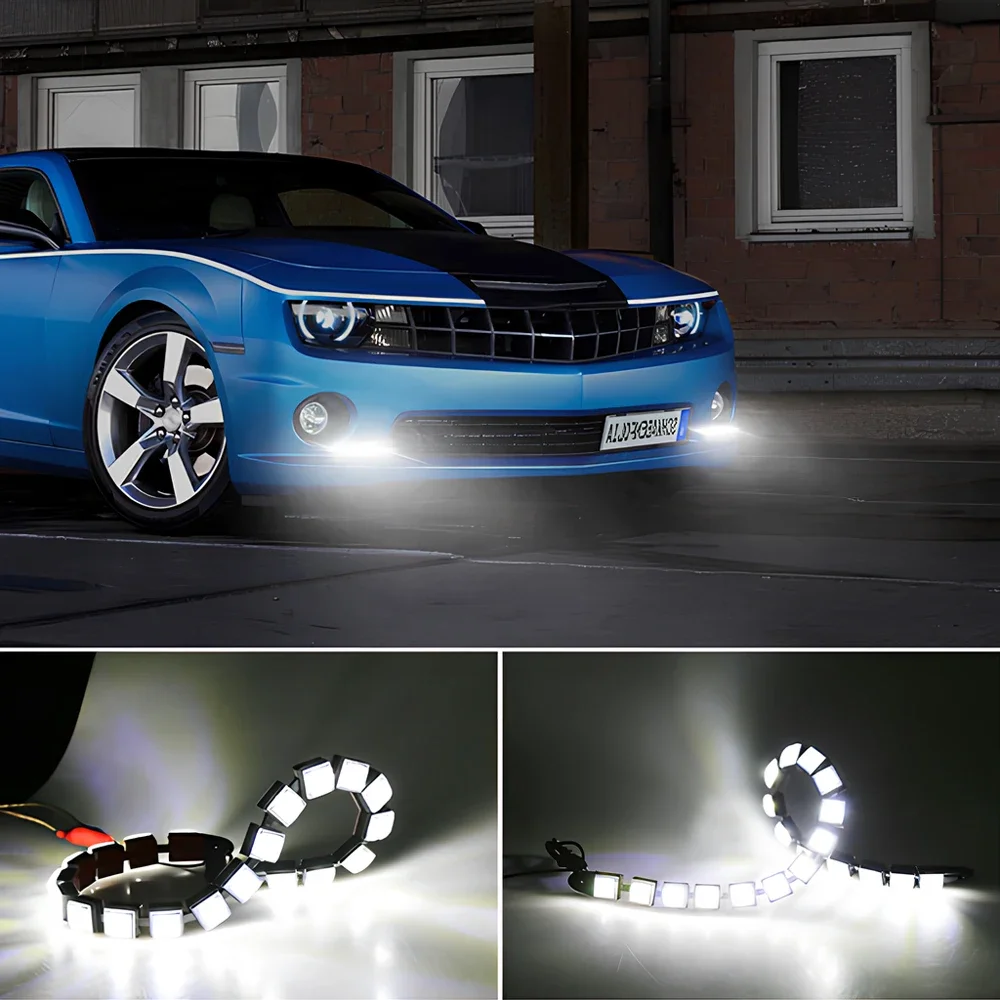 1X White Waterproof Turn Signal Flexible Driving Day Light Fog Bulb Warning Lamp Car Styling Daytime Running Lamps 6LED Auto Led