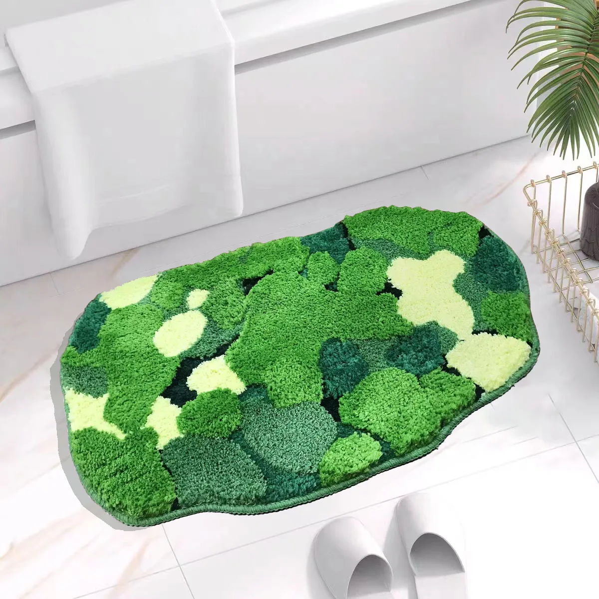 Taikoory Tapis De Chevet En Mousse Touffetée Et Antidérapante De Forme Irrégulière - Petit Tapis De Salle De Bain Vert Mignon Pour Chambre à Coucher (104,9 X 100,1 Cm