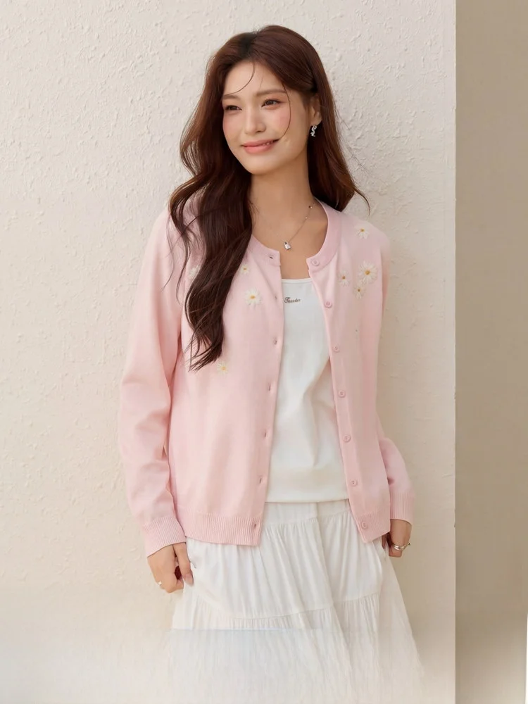 

Daisy Garden Luxury Heavyweight 3D Embroidery Knitted Open Cardigan Slim Fit Summer New Style for plus Size Women Long Sleeve