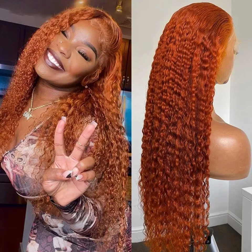 

350 Ginger Orange Lace Front Human Hair Wigs 30 Inch Deep Wave Frontal Wig Curly Human Hair Wig 13x4 13x6 HD Lace Frontal Wig