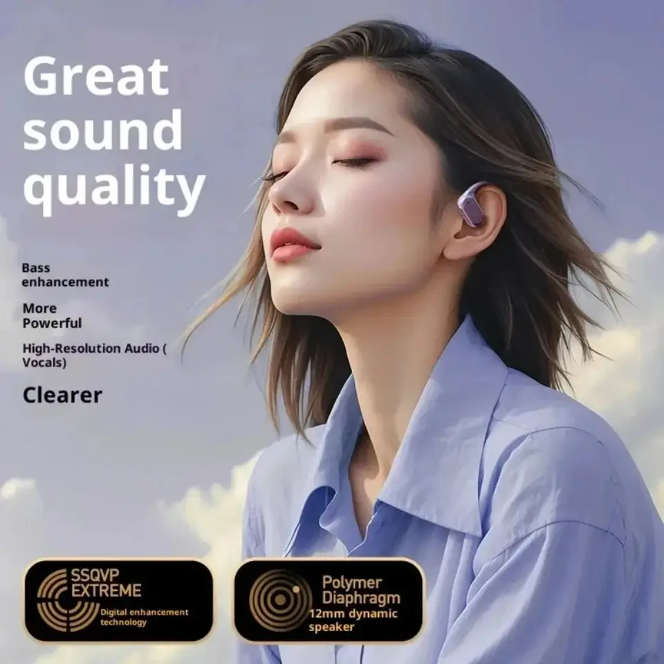 SONY 698623 Bluetooth 5.4 Ear Hook Headphones TWS Wireless Earphones HiFi Stereo Waterproof Headsets LED Display Touch Earbuds - 6