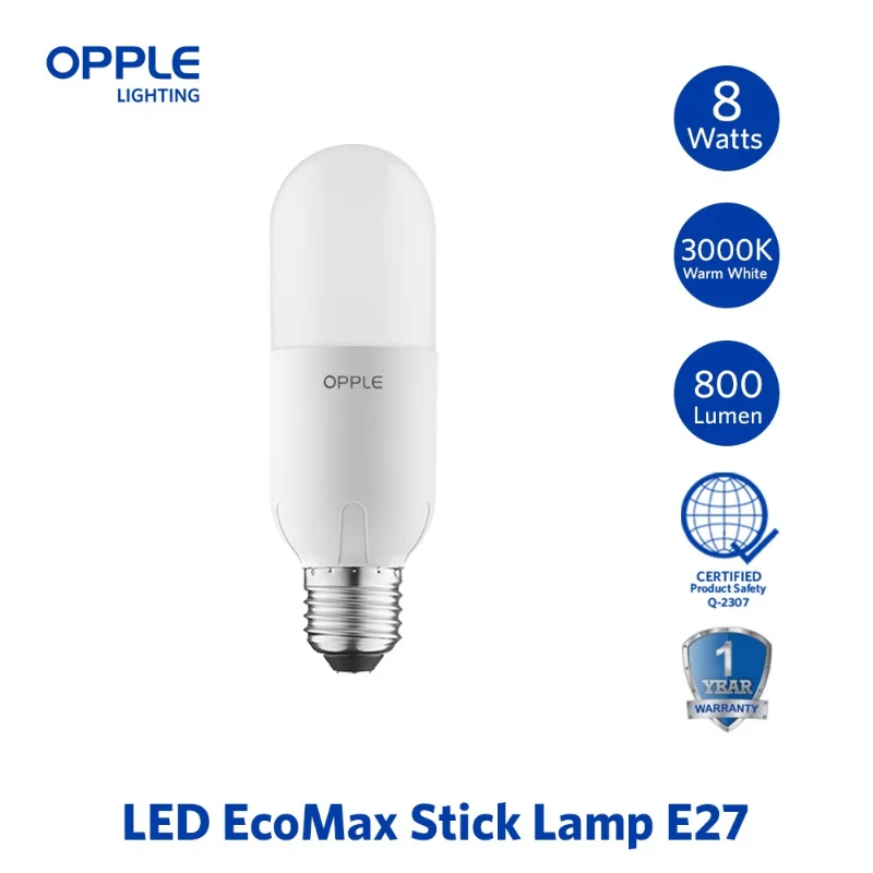 OPPLE LED Bulb E27 EcoMax Stick Lamp 8W 13W 15W Warm White Cool White 3000K 4000K 6500K  Energy Saving