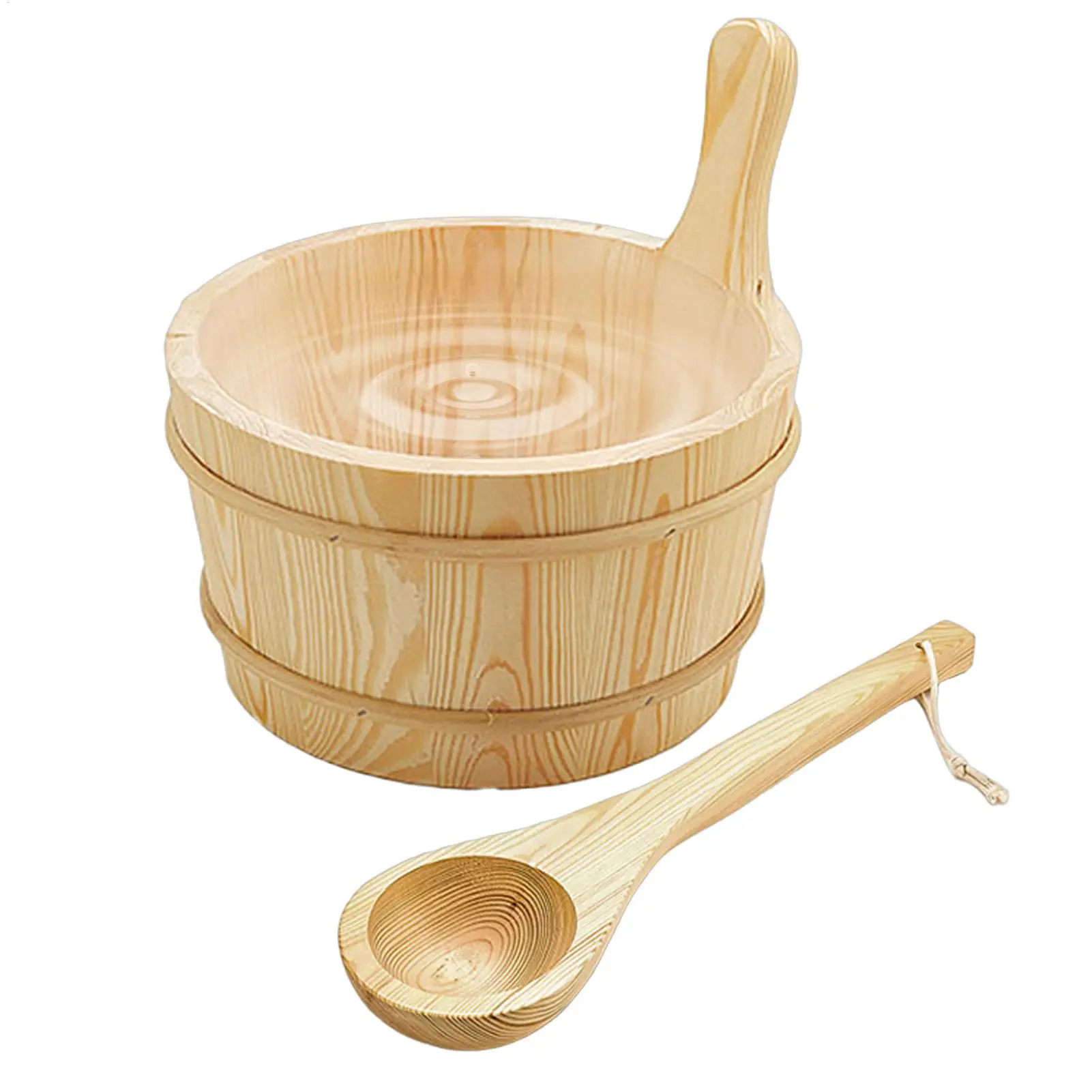 4L Wooden Sauna Bucket with Handle Sauna Bucket and Ladle Set Practical Sauna Water Bucket and Ladle Portable Wood SPA Bucket