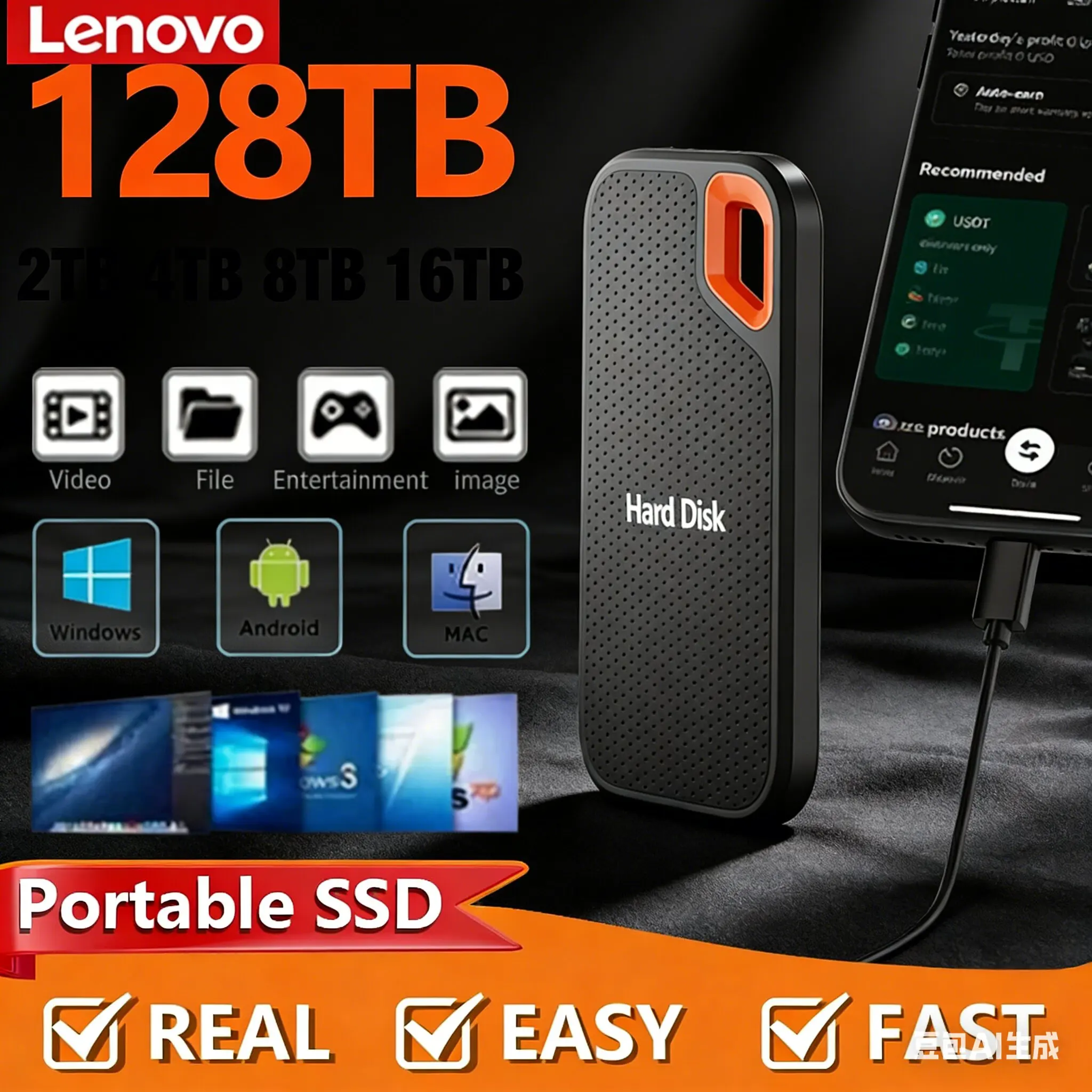

Новый внешний твердотельный накопитель Lenovo E61 2 ТБ, 6 ТБ, 8 ТБ, 256 ТБ USB 3.1 для ноутбуков, PS5, мобильных устройств, внешний жесткий диск HDD, накопители для хранения данных