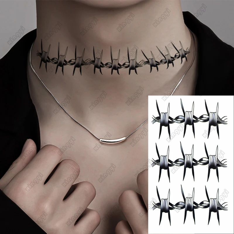 Waterproof Temporary Tattoo Sticker Wire Thorn Collar Flash Tatto Men Sinner Gun Spider Web Wrist Body Art Fake Tatoo Women Cool