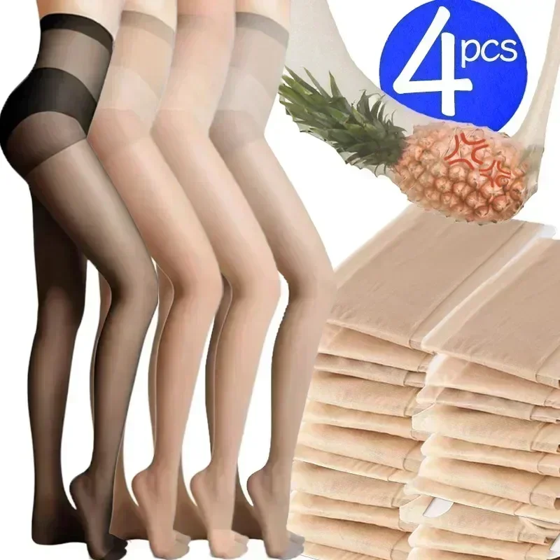 1/4Pcs Skin Color Tights Women Tear Resistant Anti-cored Hook Wire Pantyhose Black Stockings Breathable Slim Ultra Thin Leggings