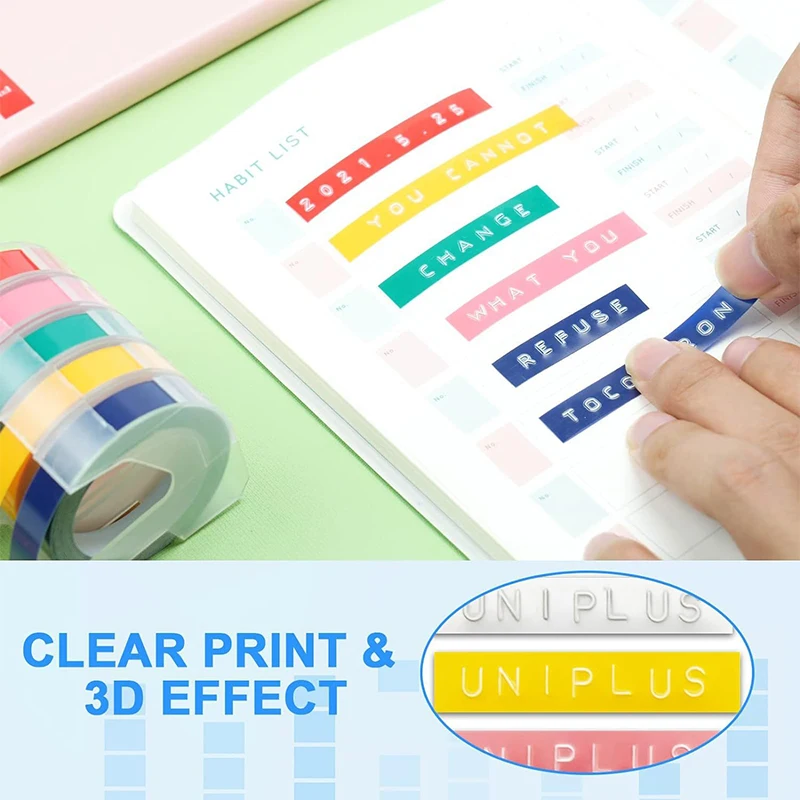 For Phomemo E975 Manual Embossing Labeling Machine Consumables 9mm Color Label Sticker 3D Concave-convex Embossed Ribbon