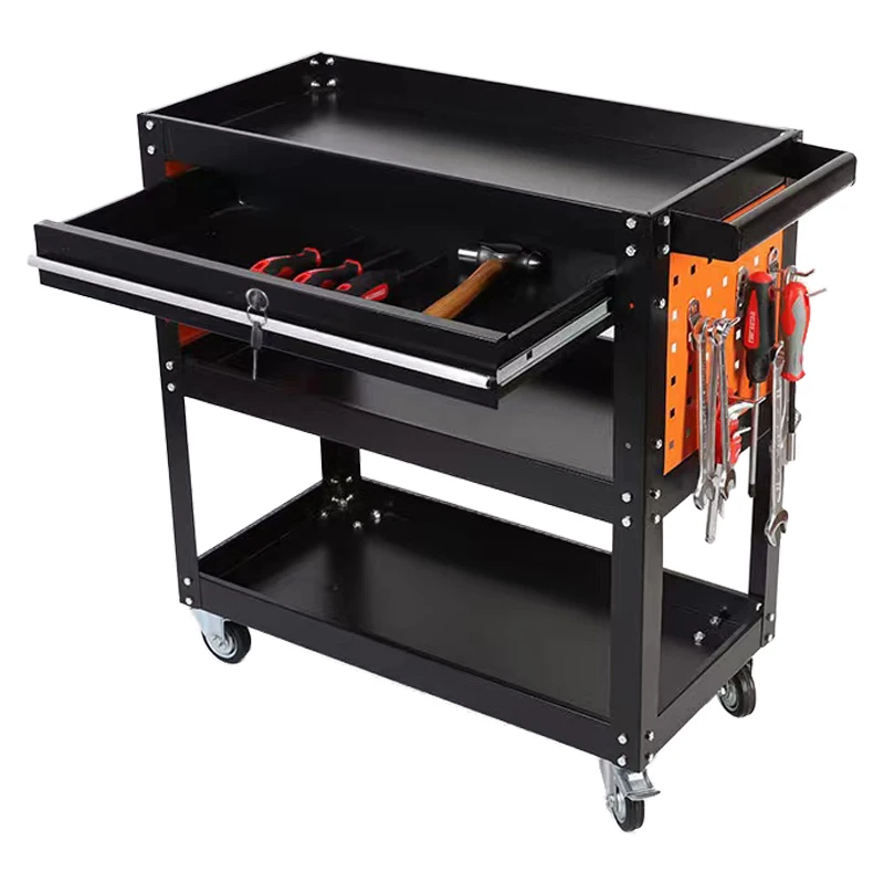 3 Tier Rolling Tool Utility Cart Heavy Duty Workshop Mobile Wheeled Car Electrician Hardware Cart With Drawer Hooks Tool Trolley