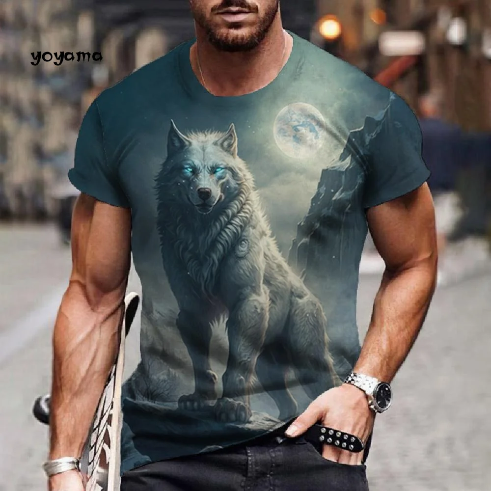 

Retro Animal Print Men's T-Shirt 3D Fierce Wolf Pattern Short Sleeve T-Shirt Oversized Tops Summer Men's Street Casual Clothing