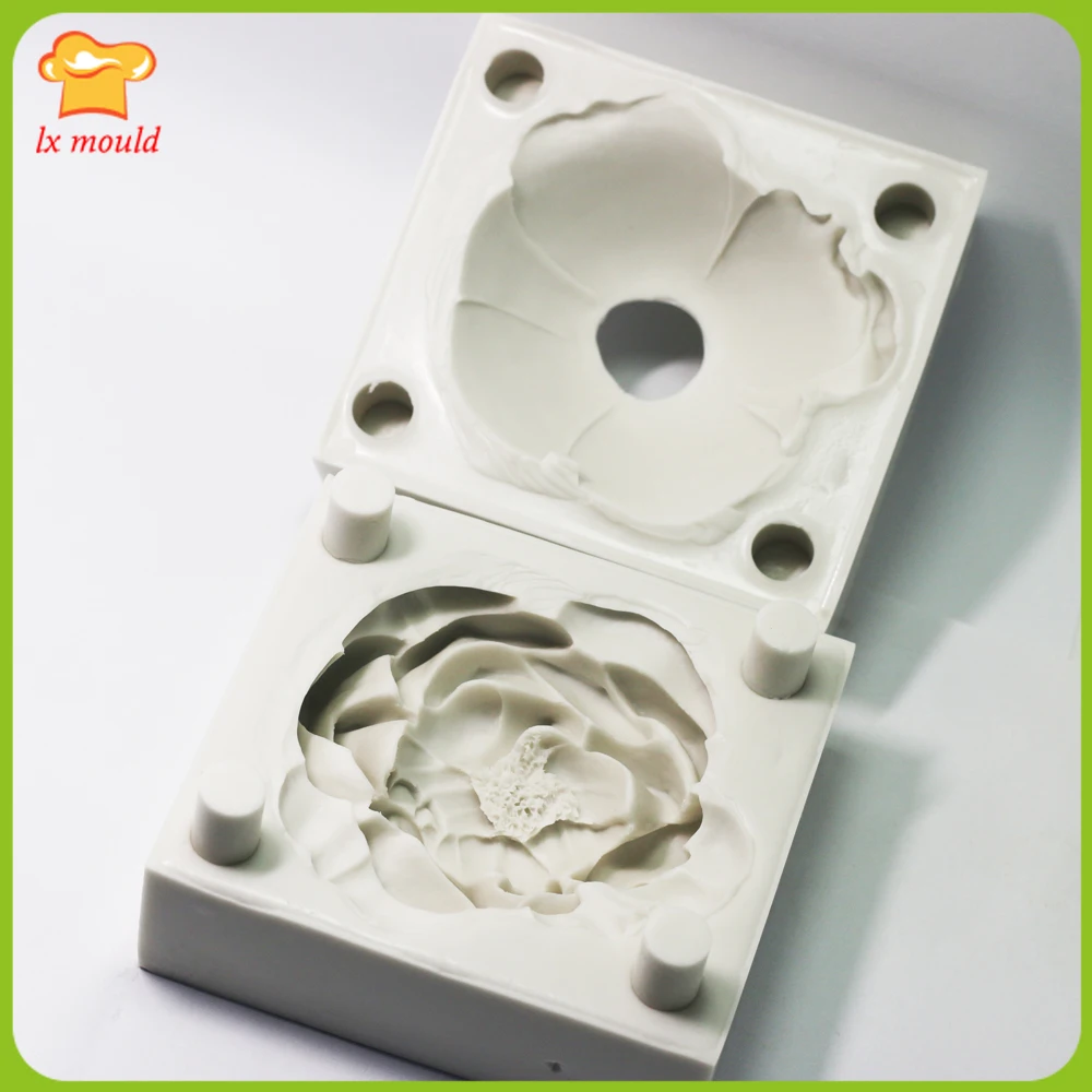 Blossoming Peony Mold 3D Candle Soap, Plaster Moulds 2 Parts Silicone Mould