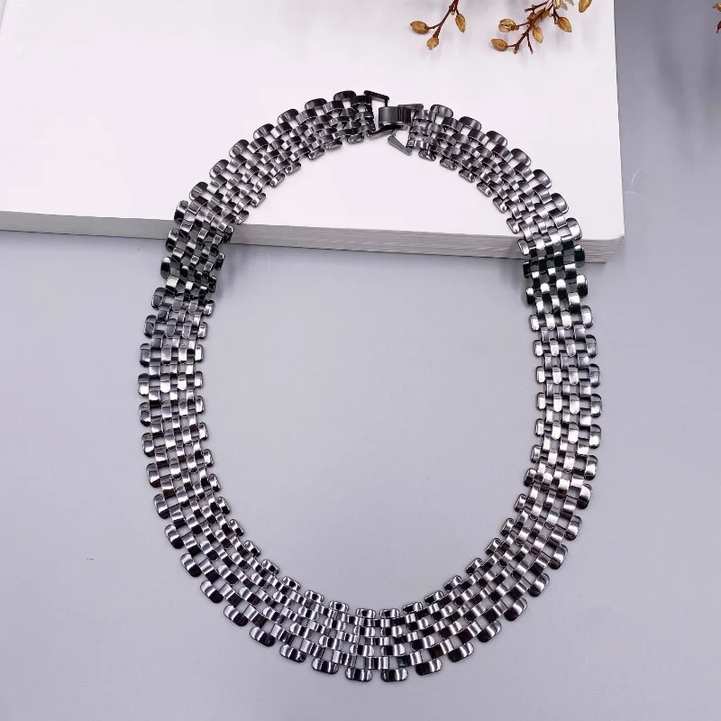 Minar Punk Hip Hop Chunky Hollow Out Chain Necklace Silver Color Linked Wide Chokers Necklaces for Women Statement Jewelry