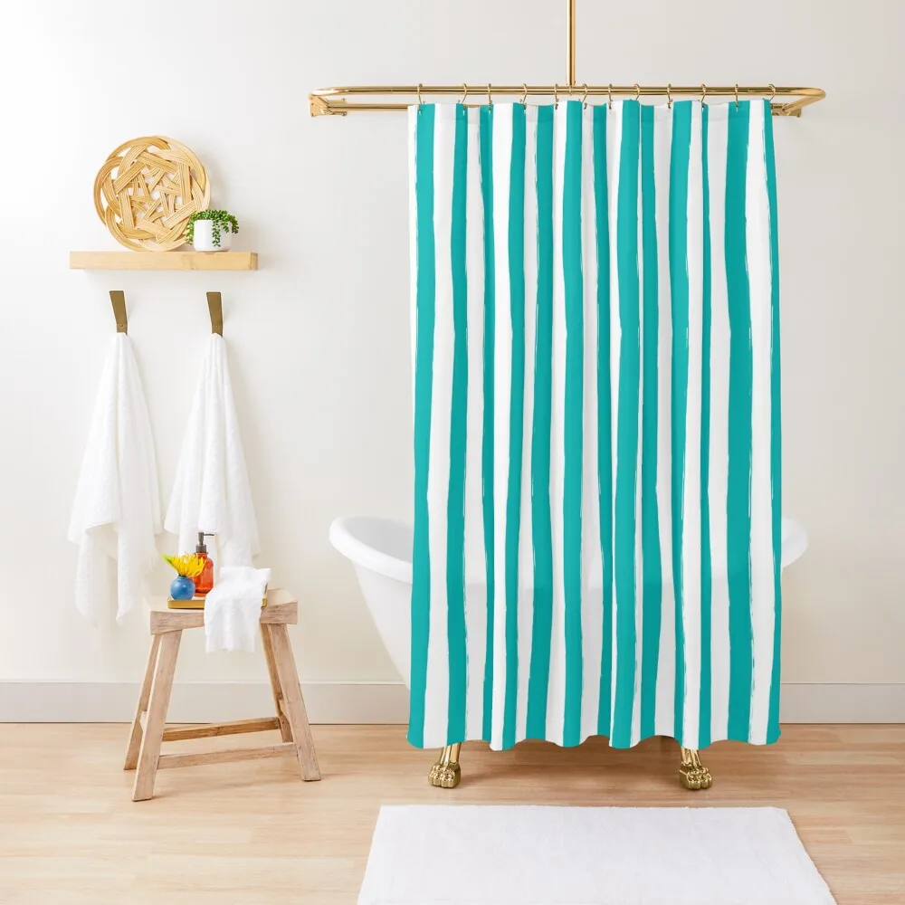 

Preppy Turquoise and White Cabana Stripes Shower Curtain Bathtub Curtain Cover Curtain