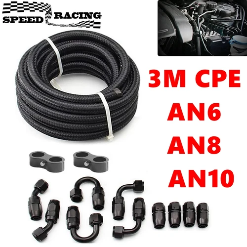 3M AN6/AN8/AN10 CPE accesorios de combustible de aceite extremo de manguera 0 + 45 + 90 + 180 grados Kit adaptador de aceite AN6 línea de manguera de combustible de aceite trenzado con abrazaderas
