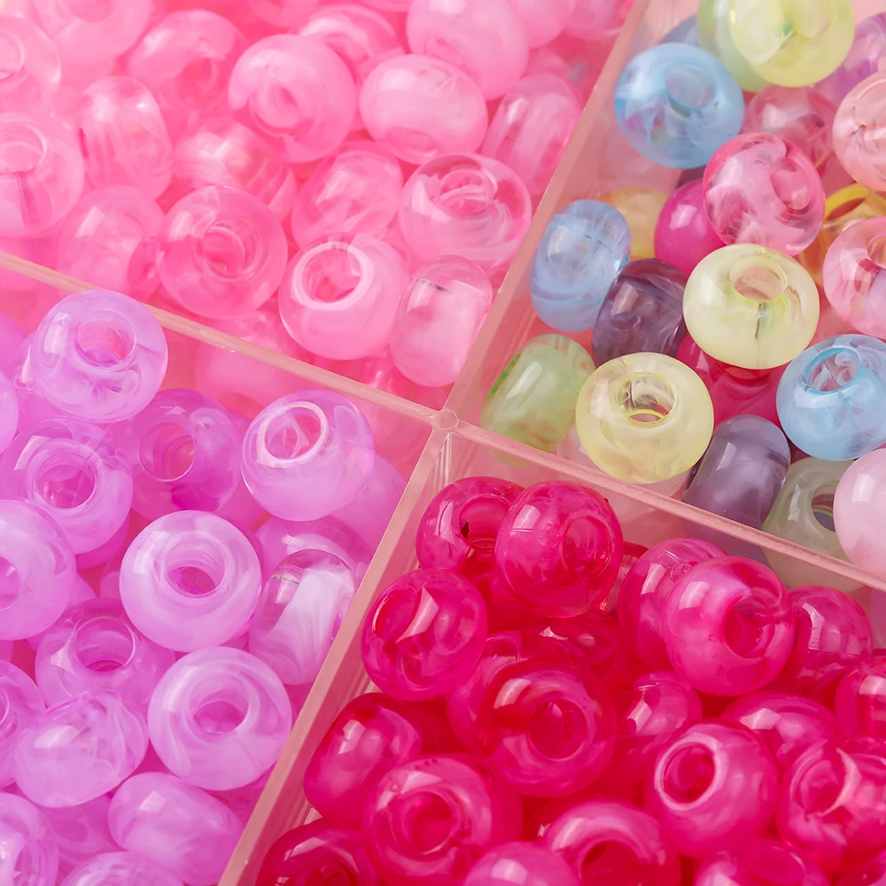 20pcs 8.5×14mm Colored Big Hole Beads Transparent Acrylic Spacer Loose Beads for DIY Jewelry Necklaces Bracelets Making Beads