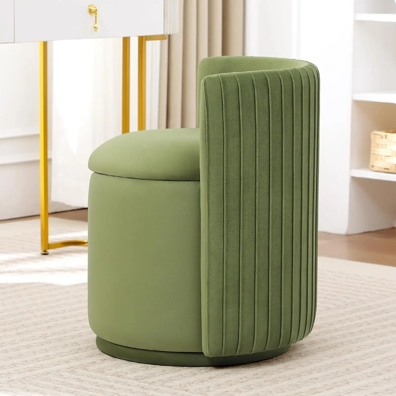 Velvet Vanity Chair for Bedroom No Assembly 360° Swivel Vanity Chair with Storage Modern Makeup Accent Stools for, Customized