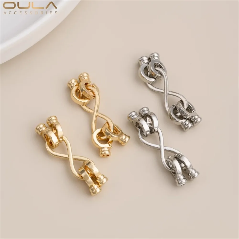 

14K Gold-plated Smooth 8-shaped Double-breasted Pearl Necklace Diy Connecting Buckle, Clasp Accessory, and Buckle Head Accessory