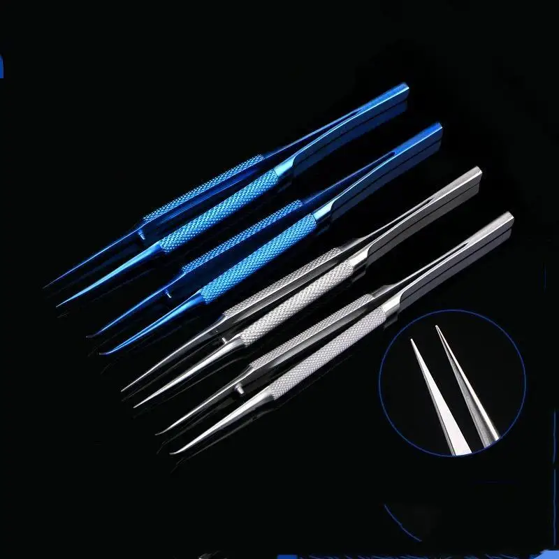 Professional 14cm Titanium Anti Magnetic Tweezers Pointed Bent Tip For Mobile Phone Motherboard PCB Electronic Repair