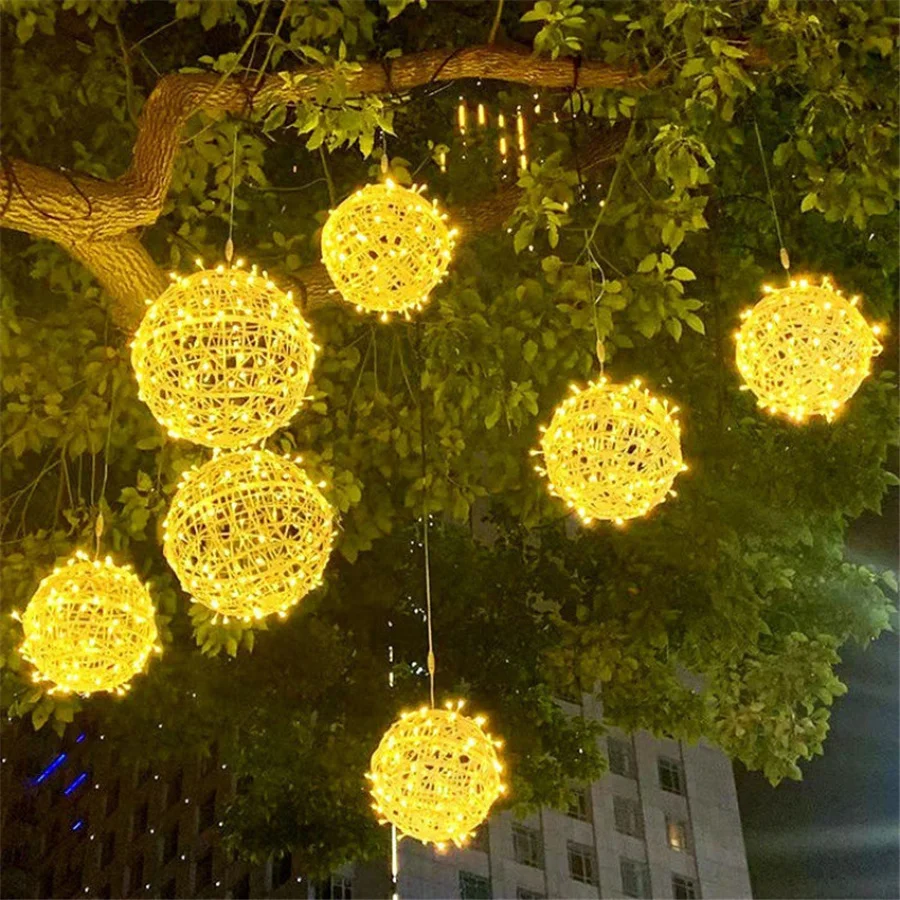 

Holiday Lighting LED Christmas Lights Outdoor 30/20cm Rattan Ball String Lights Garden Decor for Party Wedding Garland Courtyard