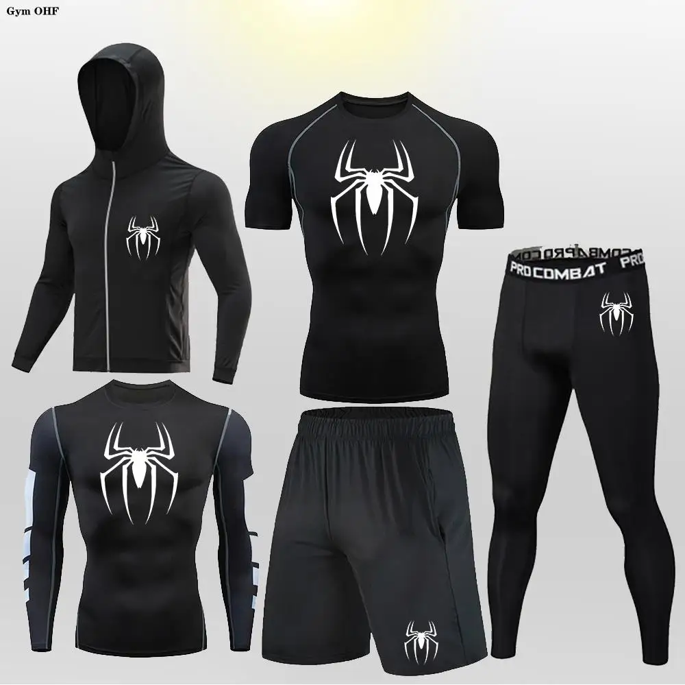 Men\'s Compression Sportswear Tights T-Shirt Mens Super Hero Clothes Thermal Underwear Men Running Sets Spider Print Clothing Man