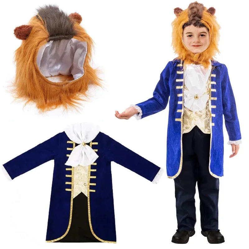 

Prince Beast Cosplay Fantasy Mask Coat Clothing Child Boys Costume Cartoon Beauty Costume Disguise Kids Roleplay Fantasia Outfit