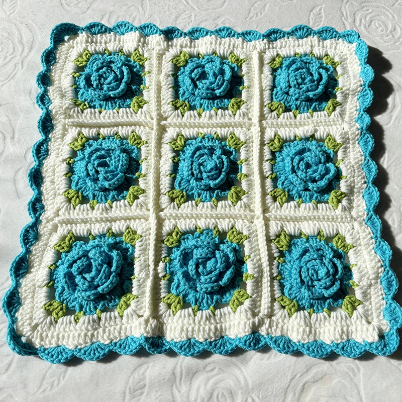 

3D вязаное крючком розовое одеяло-фганский плед ручной работы с цветочным принтом, винтажный подарок для домашнего декора для женщин, романтический чехол для дивана в спальне